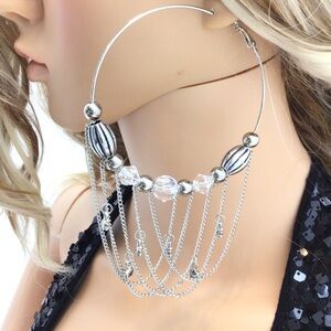 Fashion Glam Large Beaded Hoop Earrings